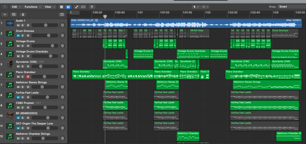 Logic Pro screen session for Killer Keyboard tracks - Willard Overstreet song