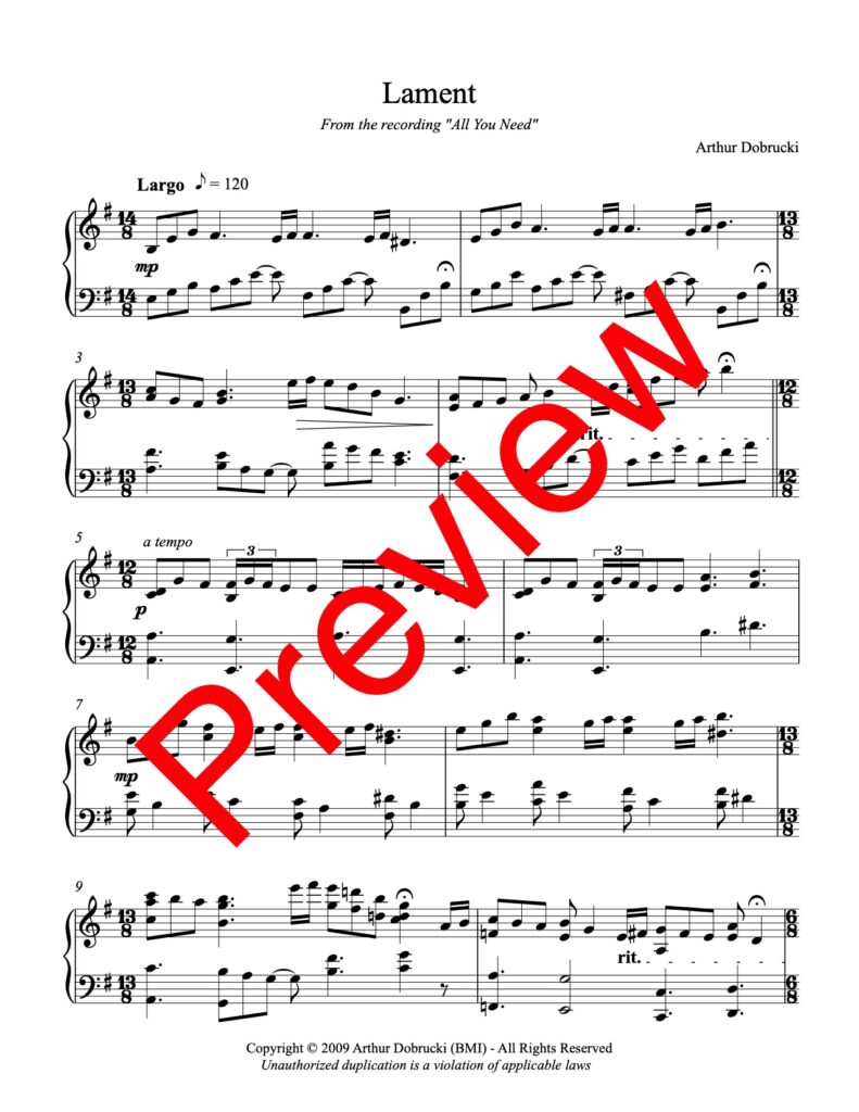 Lament Sheet Music Page 1 Preview