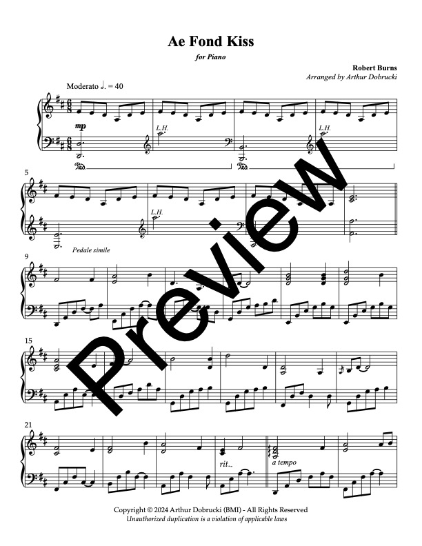 Preview version of Ae Fond Kiss sheet music for piano