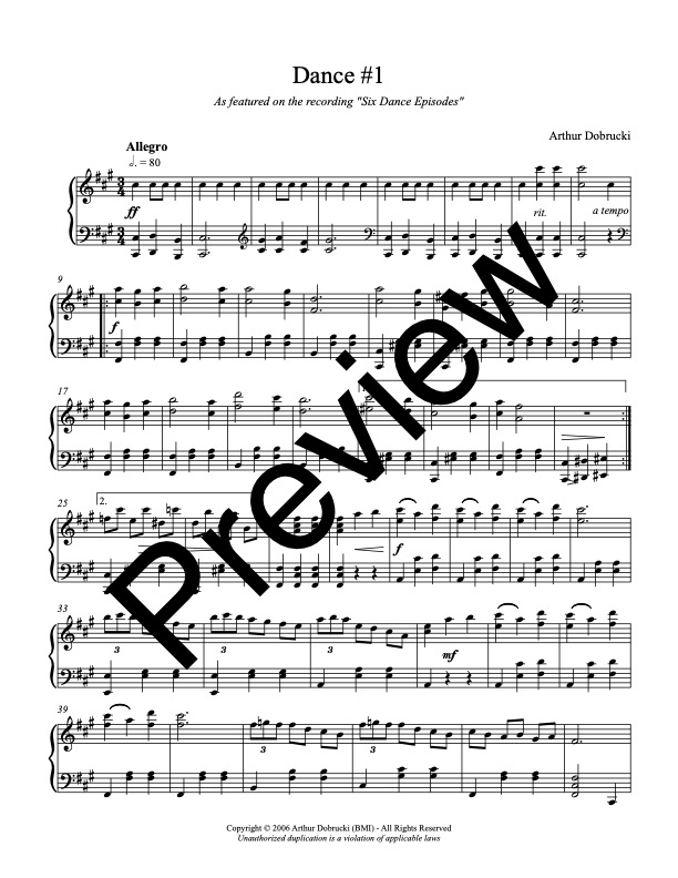 Dance #1 in F-sharp minor by Arthur Dobrucki sheet music preview image