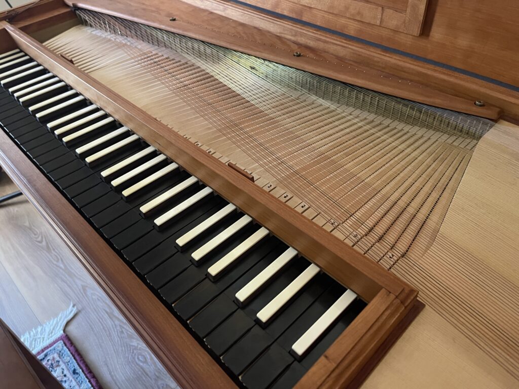 Clavichord - view of black keys and clavichord strings